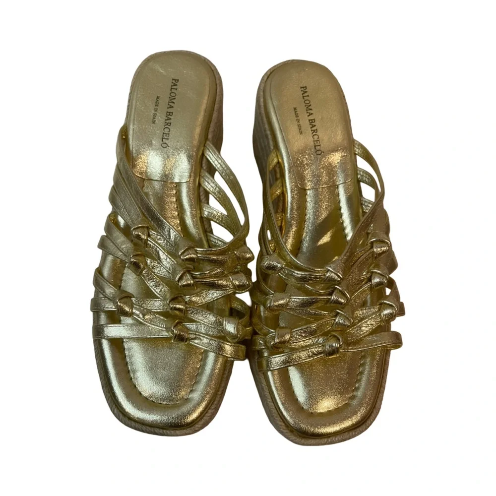 Paloma Barcelo "Jama" Gold Leather Sandals Women's Espadrilles Made in Spain, 38 - Picture 2 of 11